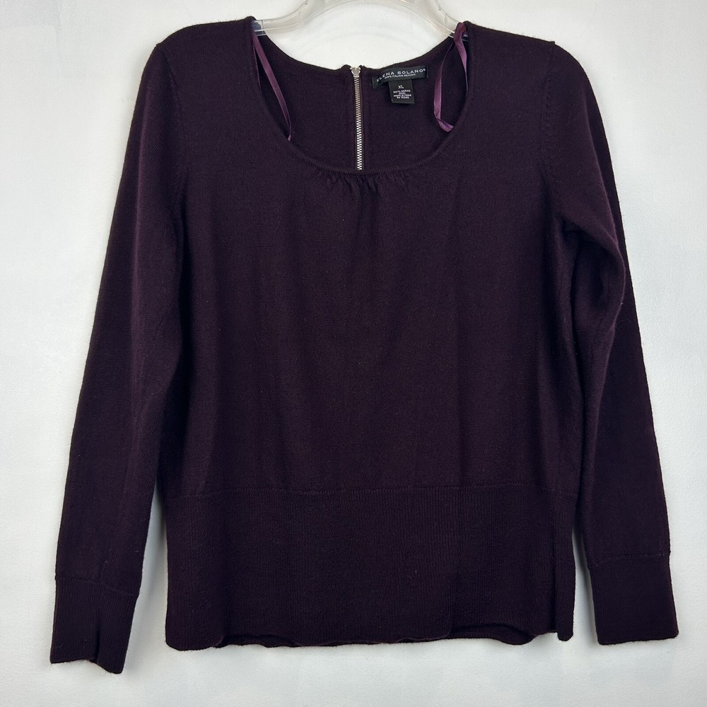Elena Solano Sweater Women L M 100% Merino Italian Wool Purple Casual Plum Read